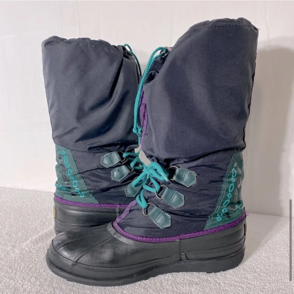 Vintage 90s Sorel Black Purple Teal Freestyle Sport Winter Snow Boots 11 - Picture 9 of 16